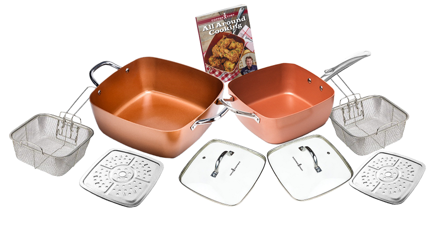 Non-STICK Copper Chef 9.5 Square Pan with Vented Lid, Basket